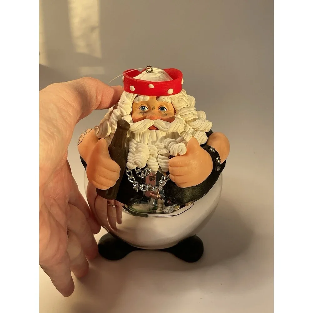 Christmas Santa Biker Ornament with Tatoo VTG Born to Be Wild Missing Glasses
